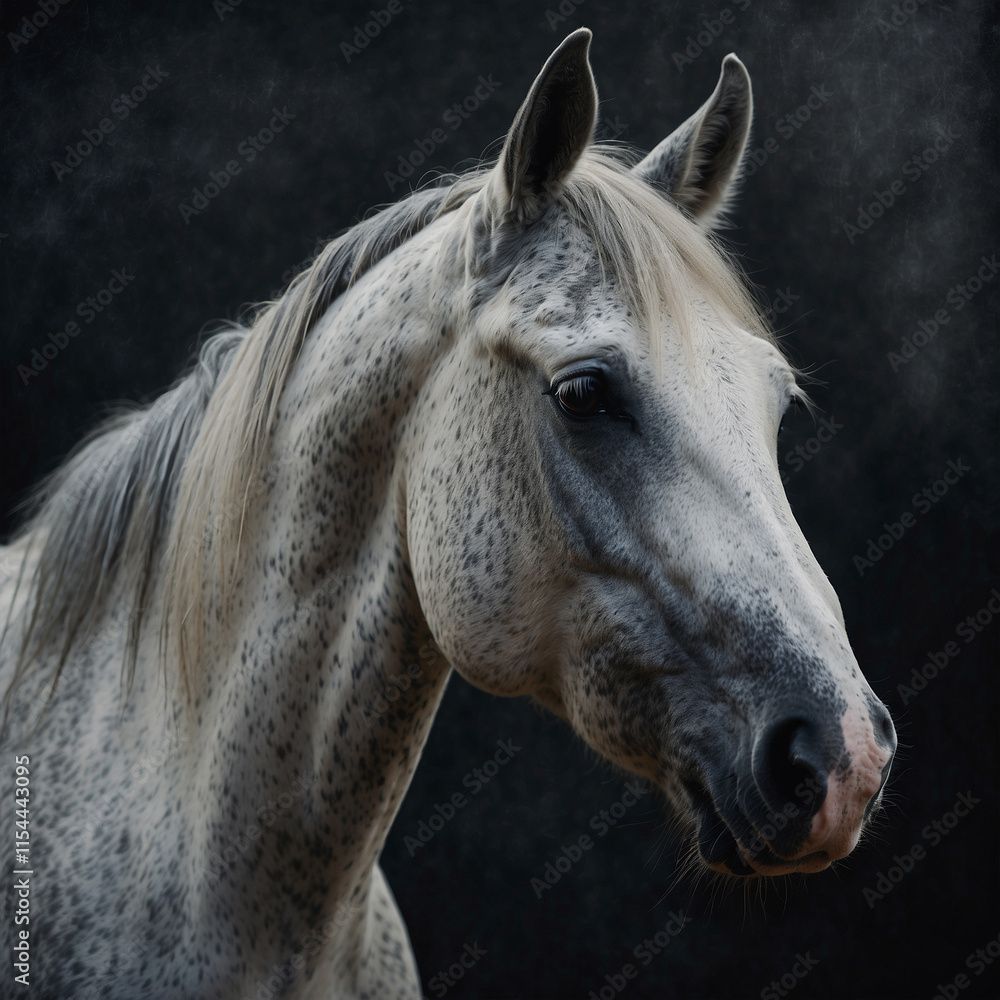 Obraz premium Elegant portrait of a horse with an expressive look. Close-up shows details: shiny coat, strong features and intelligent eyes. Ideal for animal lovers, equestrian and nature lovers