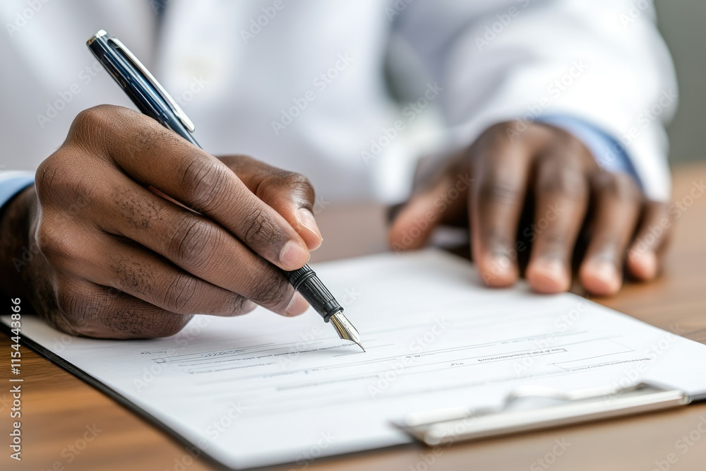 Close-up of a person's hands signing a document with a fountain pen. Close-up of a person's hands signing a document with a fountain pen.