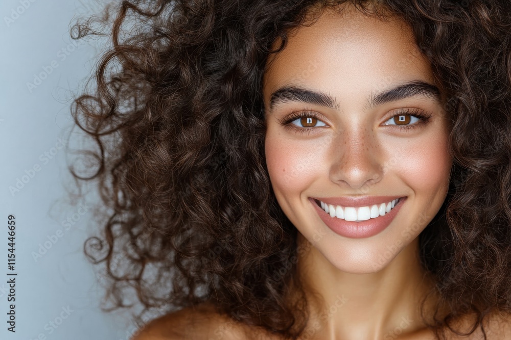 A cheerful young woman with voluminous curly hair and a radiant smile captures the essence of joy and positivity, embodying natural beauty and self-assurance. A cheerful young woman with voluminous curly hair and a radiant smile captures the essence of joy and positivity, embodying natural beauty and self-assurance.