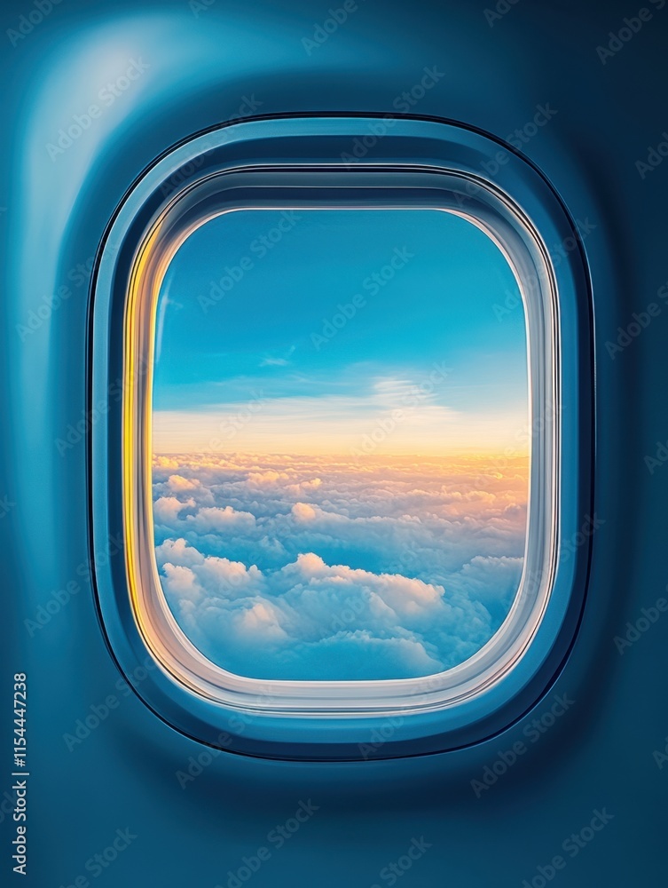 The view from an airplane window reveals a beautiful sky filled with clouds The view from an airplane window reveals a beautiful sky filled with clouds