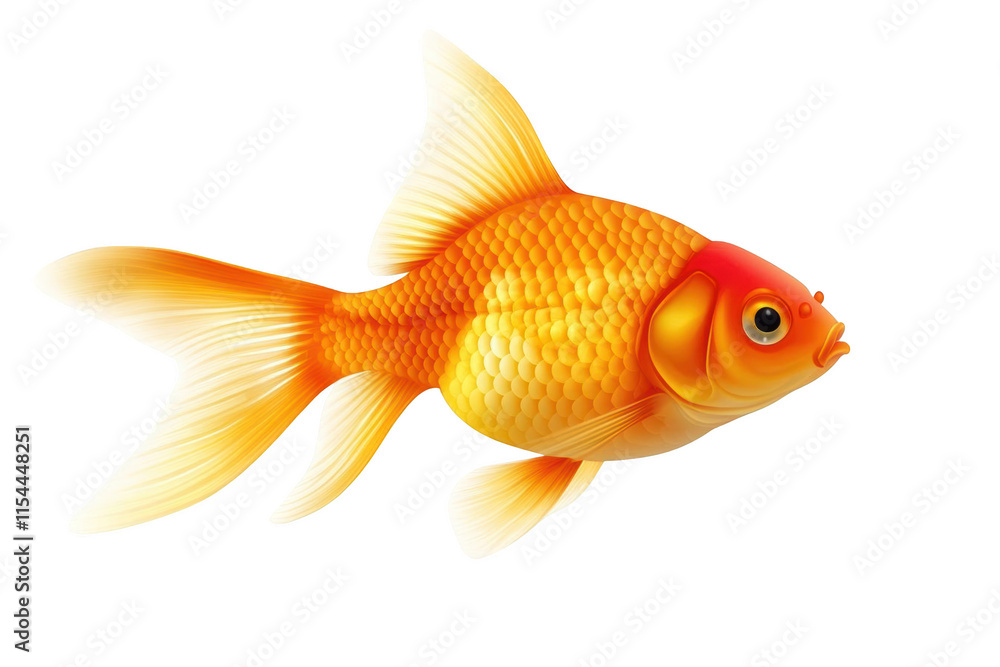 The Goldfish Swims Through the Transparent Water, A Beautiful and Graceful Creature The Goldfish Swims Through the Transparent Water, A Beautiful and Graceful Creature