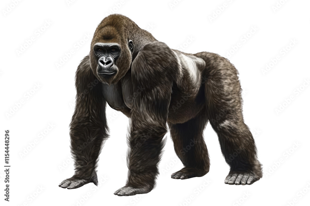 A Powerful Gorilla Staring Intensely, A Close Up Look at Fur and Details of a Large Primate. A Powerful Gorilla Staring Intensely, A Close Up Look at Fur and Details of a Large Primate.