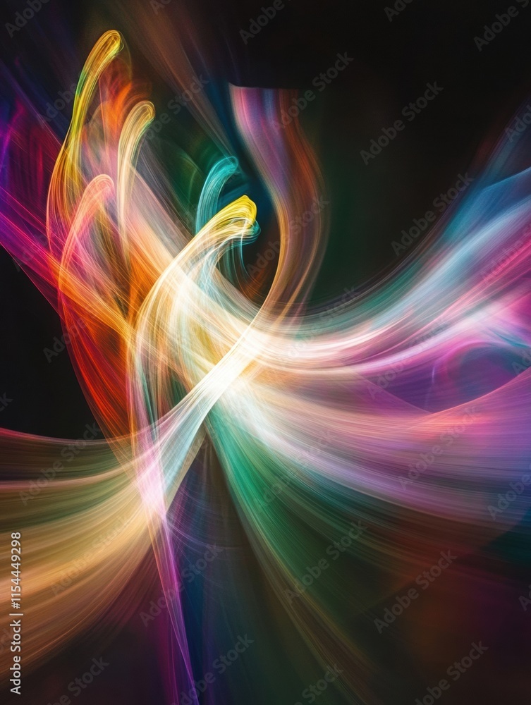 Colorful light streaks create a vibrant abstract design in dark backdrop, showcasing movement and energy in a captivating manner. Generative AI Colorful light streaks create a vibrant abstract design in dark backdrop, showcasing movement and energy in a captivating manner. Generative AI