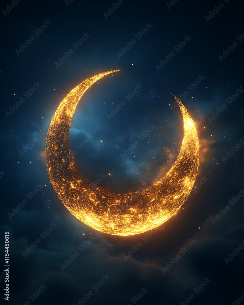 Fototapeta premium Fiery crescent moon in night sky. (5)
