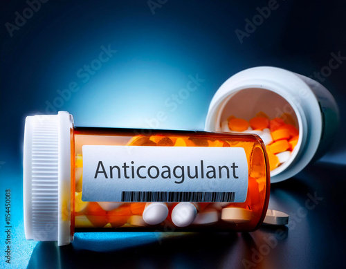 Anticoagulant pills in a prescription bottle