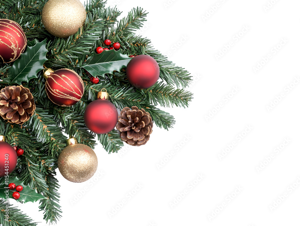 © HNXS Digital Art - Elegant Christmas Decorations with Ornaments and Pine Cones on Fresh Green Pine Branches