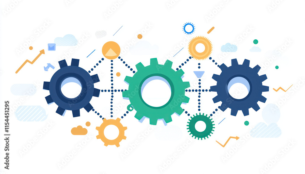 An Interconnected gears turning smoothly, representing business processes and growth An Interconnected gears turning smoothly, representing business processes and growth