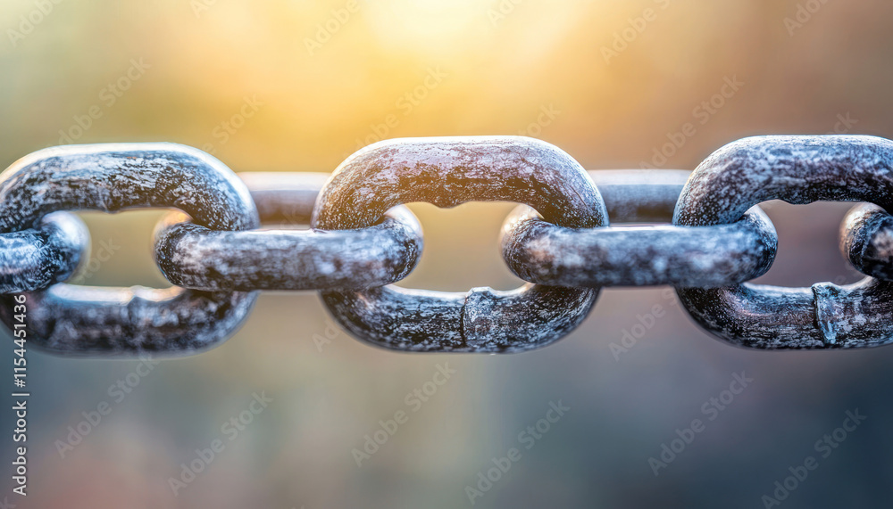 A Strong metal chain links symbolize unity and strength in teamwork A Strong metal chain links symbolize unity and strength in teamwork