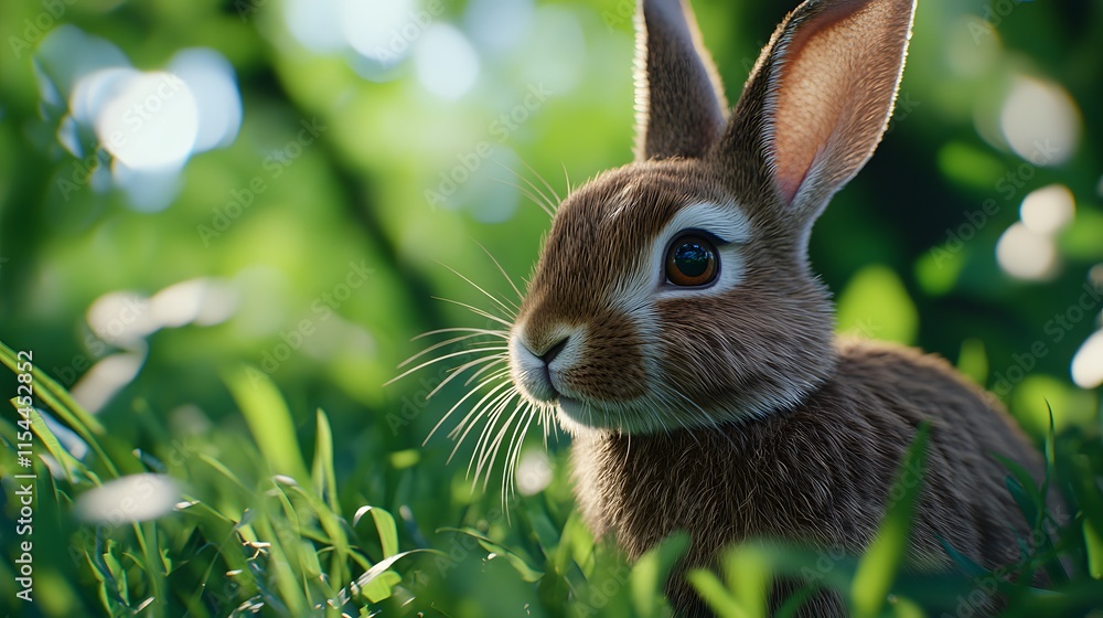 Obraz premium The rabbit on the green grass field