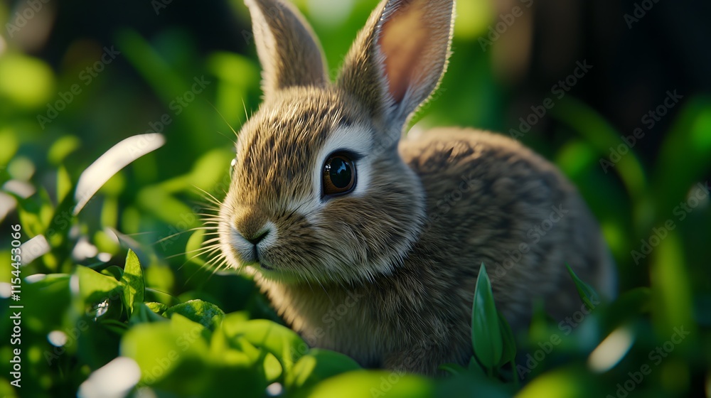 Fototapeta premium The rabbit on the green grass field
