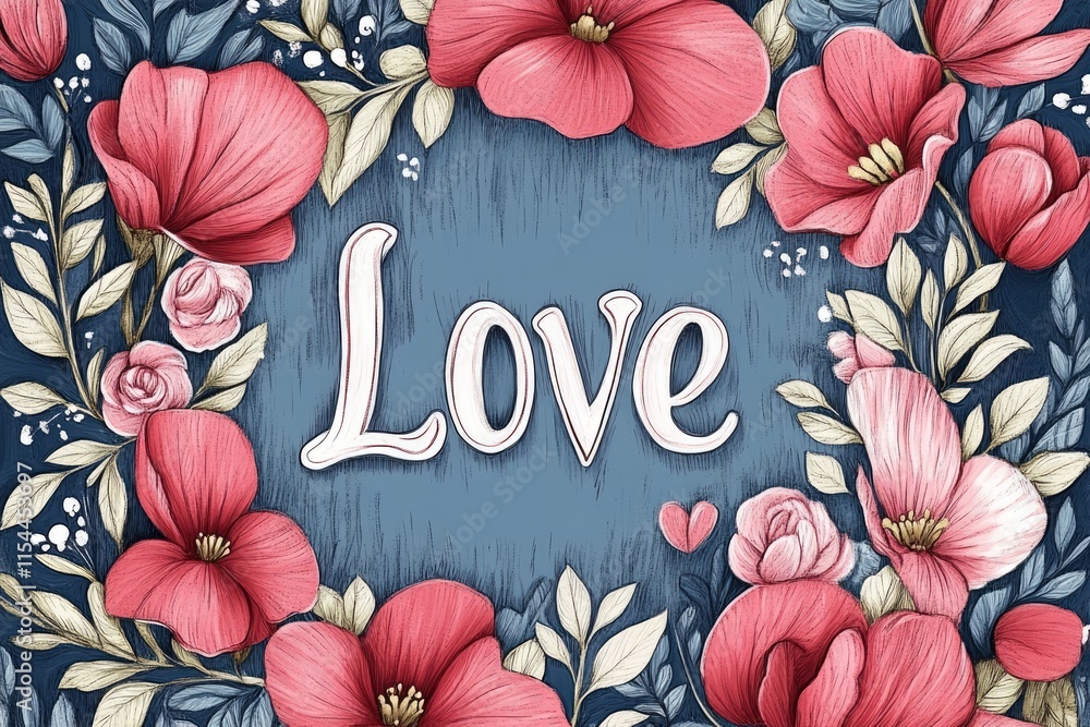 Floral Frame Encircles The Word Love Floral Frame Encircles The Word Love