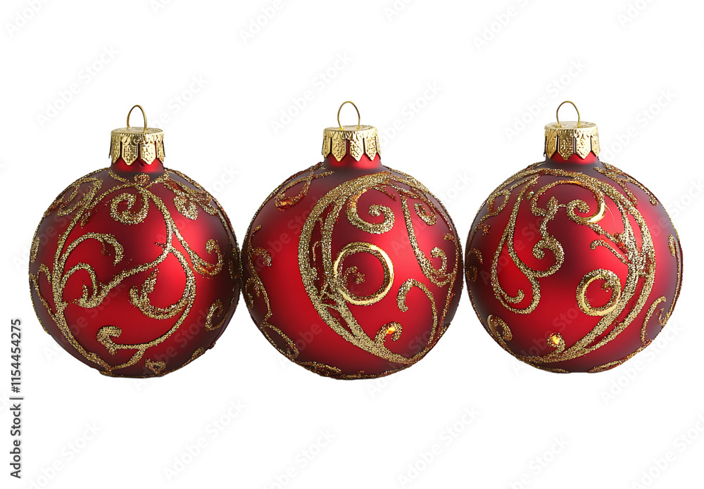 Elegant Red and Gold Christmas Ornaments on White Background for Holiday Decor Elegant Red and Gold Christmas Ornaments on White Background for Holiday Decor