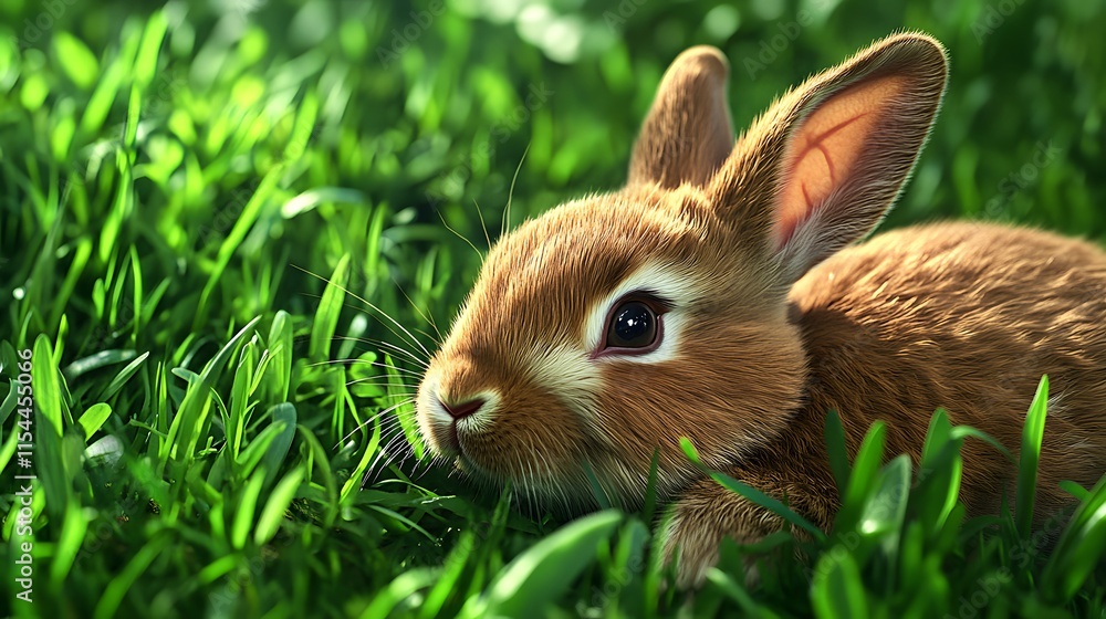 Fototapeta premium The rabbit on the green grass field