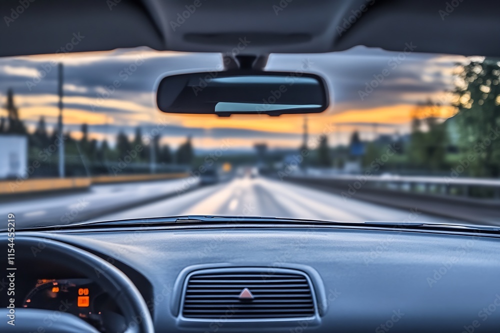 Fast Motion Drive Captured Through Car Windshield with Blurred Background at Sunset : Generative AI Fast Motion Drive Captured Through Car Windshield with Blurred Background at Sunset : Generative AI