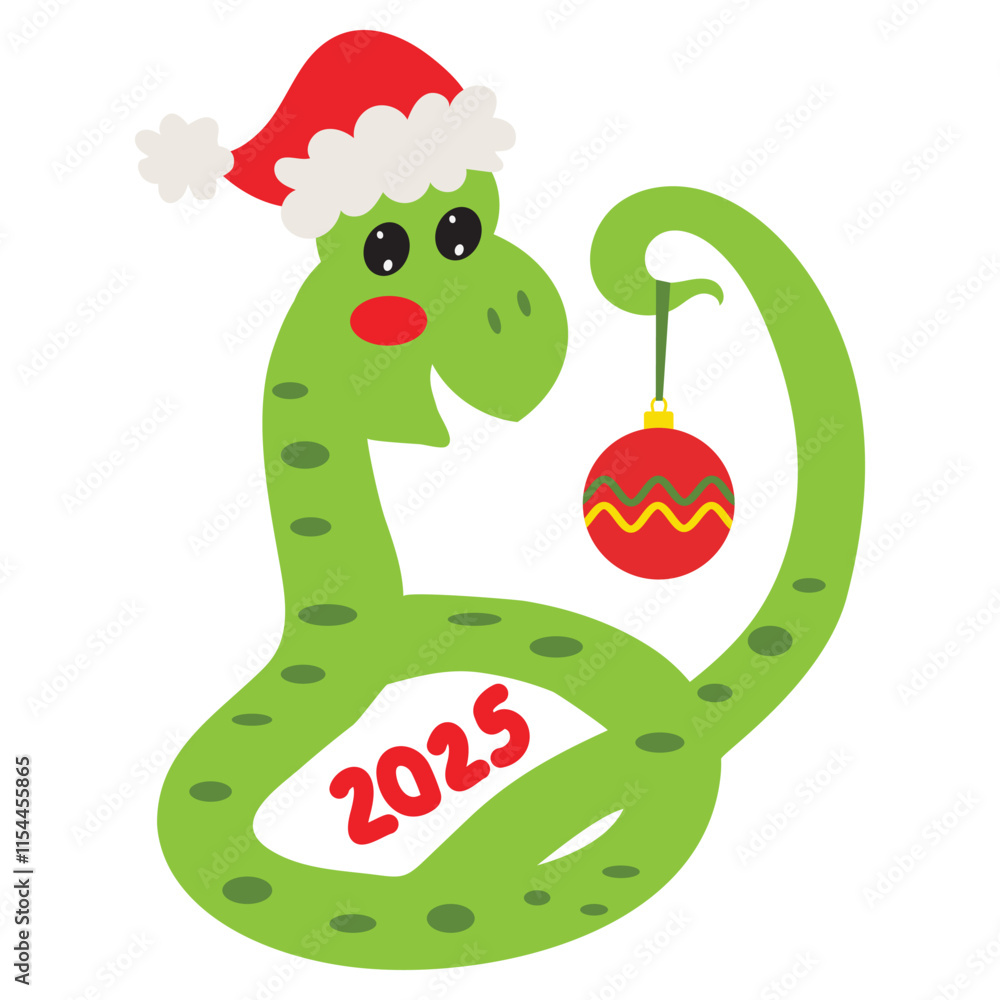 Naklejka premium Cute Christmas snake 2025 vector cartoon illustration