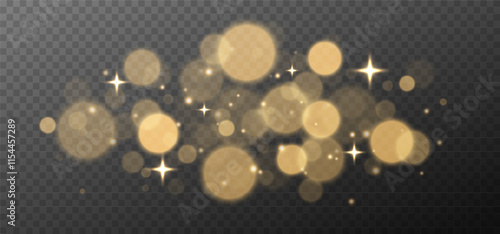 Glowing light effect, sparkling gold dust, abstract on transparent gold background, vector of bright shimmering stars , bokeh , Christmas background.