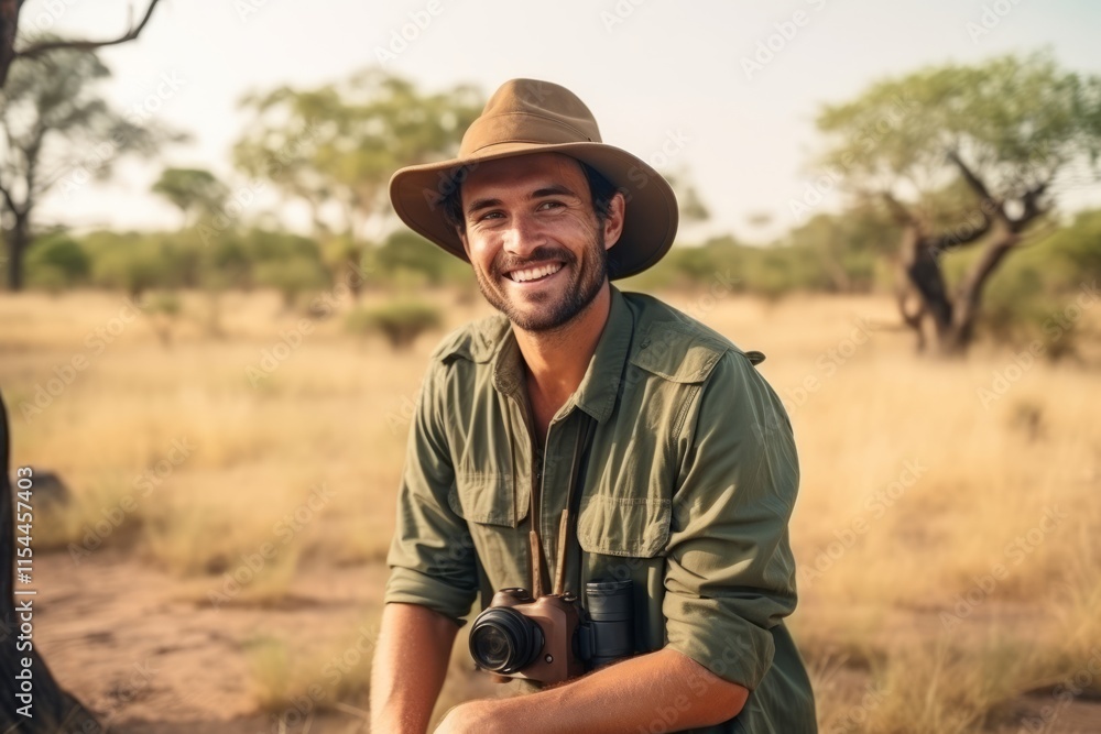 Handsome hiker smiling in the Okavango Delta, Botswana Handsome hiker smiling in the Okavango Delta, Botswana