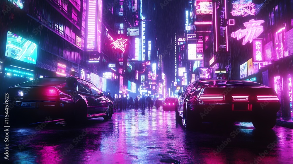 Cyberpunk Urban Night Life with Neon Signs and Futuristic Cars : Generative AI Cyberpunk Urban Night Life with Neon Signs and Futuristic Cars : Generative AI