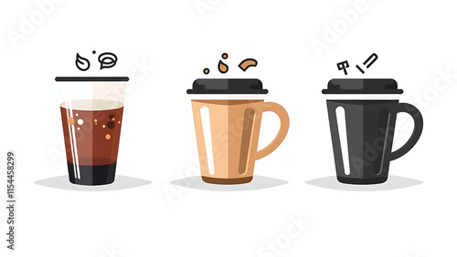 Coffee cup icon set. Cups of coffee tea collection. Hot drink icon. Disposable cup. Cup coffe with steam. Flat style. Vector Illustration. Vector Graphic. EPS 10