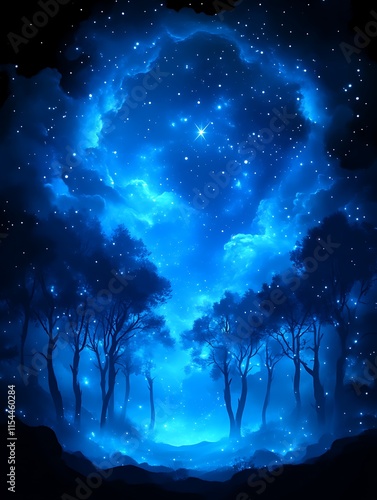 Wallpaper Mural Ethereal blue forest night sky. Torontodigital.ca