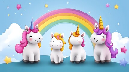 Wandcirkels Eenhoorn Cute unicorn family under rainbow.  © tahu