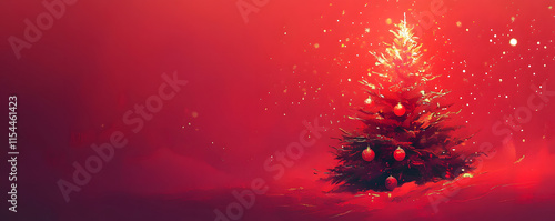 Beautifully Decorated Christmas Tree with Snowflakes and Red Background for Holiday Celebrations