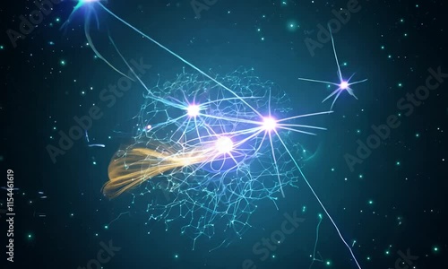 Glowing Neuron Communication Animation with Neurotransmitter Particles and Realistic Neural Network Pulses