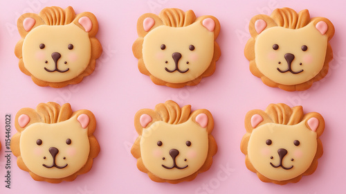 lion-shaped cookies on a pink background , biscuit