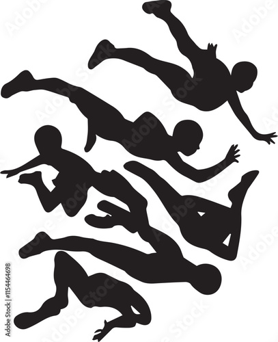 gymnast vector silhouette of isolated dynamic tumbling sequence on white background 