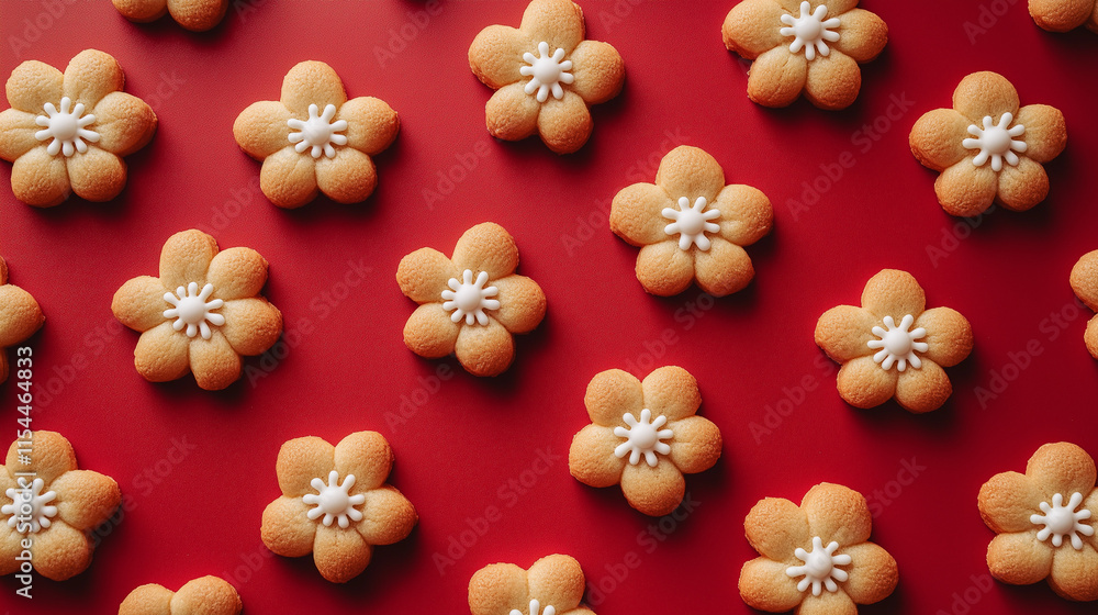 Fototapeta premium flowers-shaped cookies on a red background