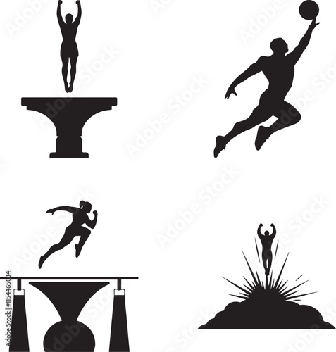 gymnast vector silhouette of isolated powerful vault launch on white background