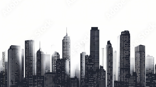 Abstract black and white cityscape illustration of urban buildings with modern architecture. Ironscape. Illustration
