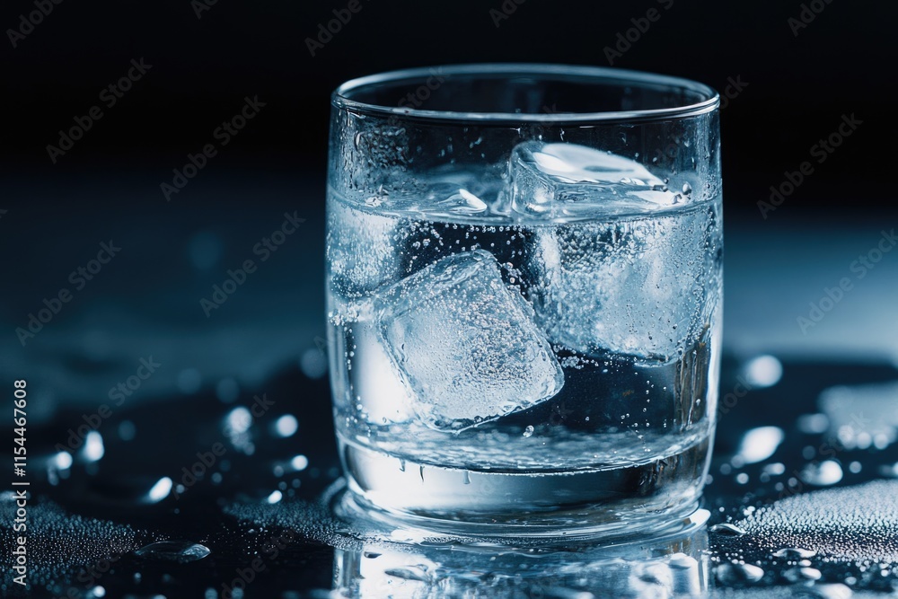 A glass of sparkling water with ice cubes, refreshing and cool. A glass of sparkling water with ice cubes, refreshing and cool.