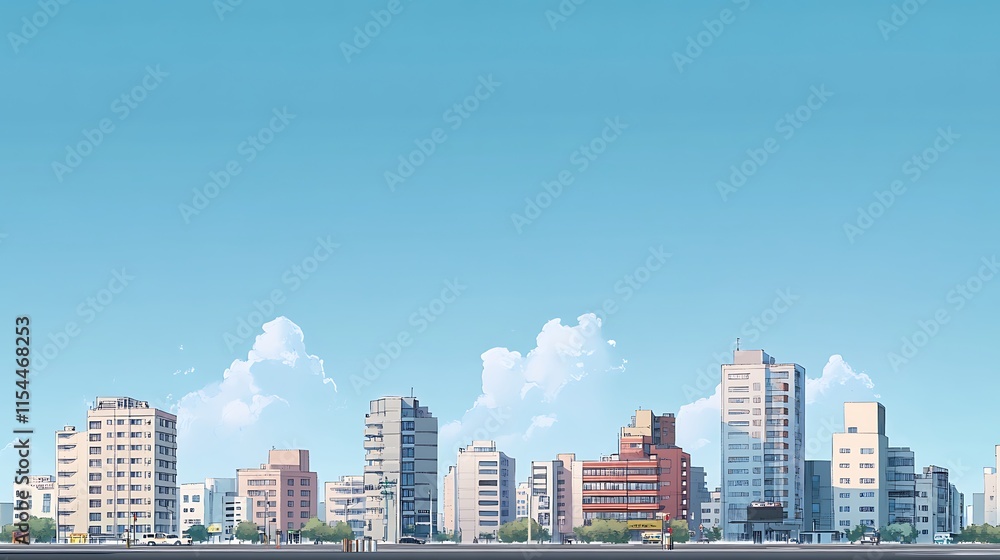 Fototapeta premium An Urban Skyline View with Clear Blue Skies and Modern Architecture
