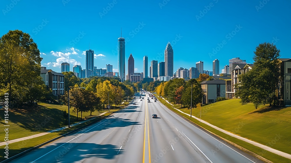 Obraz premium An Urban Skyline View with Clear Blue Skies and Modern Architecture