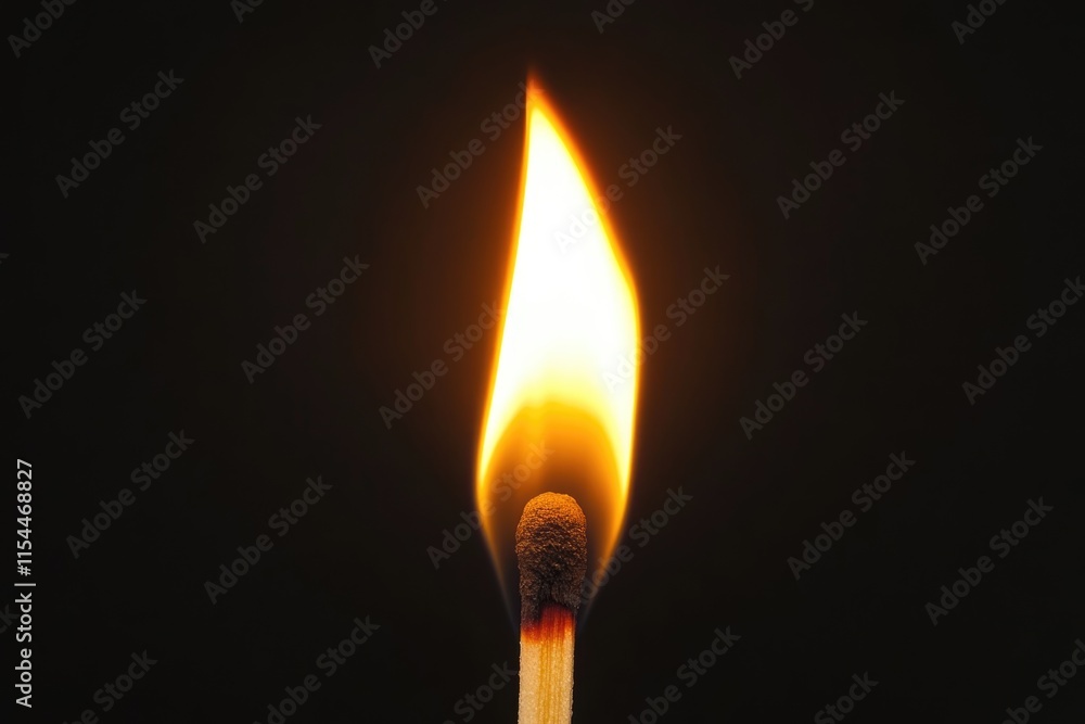 A single matchstick burns brightly against a stark transparent background, its flame illuminating the darkness. A single matchstick burns brightly against a stark transparent background, its flame illuminating the darkness.