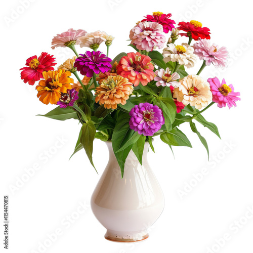 Wallpaper Mural PNG Of A vibrant bouquet of colorful zinnias in a white vase, showcasing a lively arrangement of flowers, White or Transparent Background Torontodigital.ca