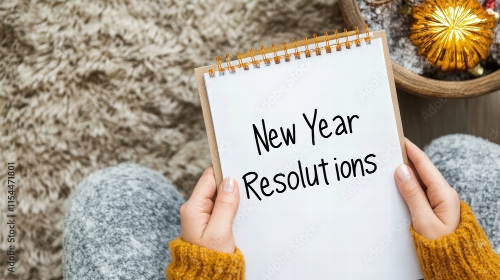 Naklejka premium New Year Resolution & Goal concept. New Year resolutions written on a notebook held by a person.
