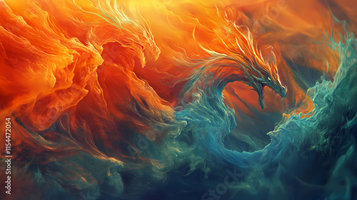 Fantasy firestorm: a majestic dance of dragon hues. Draconian. Illustration