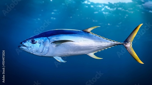 This captivating image showcases an Albacore Tuna swimming gracefully in its natural ocean habitat photo