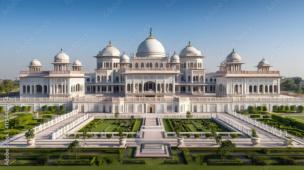 Obraz premium Opulent Mughal palace in Agra India with marble domes and symmetrical courtyards