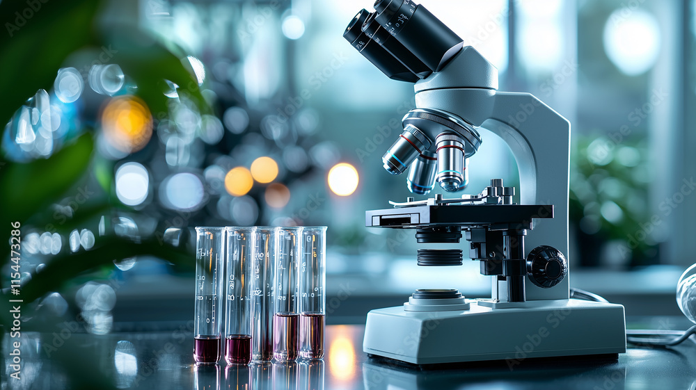 microscope with lab glassware, science laboratory research and development concept
microscope with lab glassware, science laboratory research and development concept