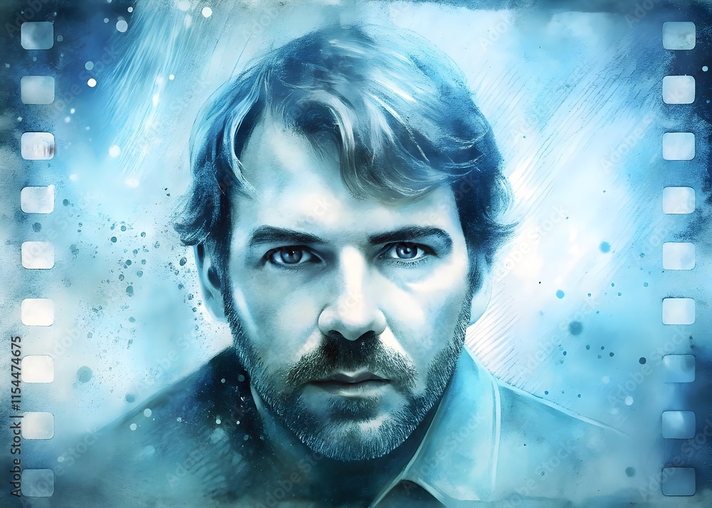 Intense Close-Up Portrait Man Blue Shadows Artistic Expression Emotion Intense Close-Up Portrait Man Blue Shadows Artistic Expression Emotion