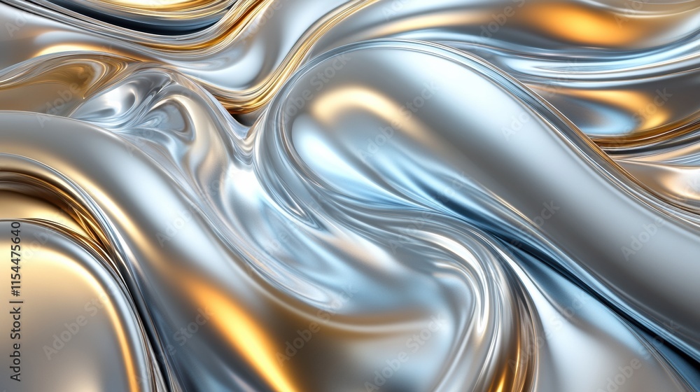Flowing forms in abstract 3D design exhibit seamless blend of metallic shades and reflections. Generative AI Flowing forms in abstract 3D design exhibit seamless blend of metallic shades and reflections. Generative AI