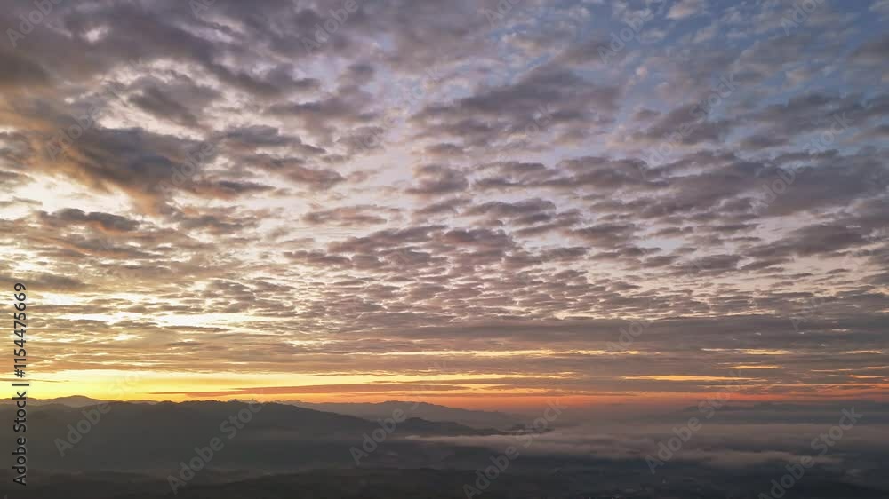 Aerial view morning scenery Mist flowing over the high mountains The movement of fog and clouds, 4K motion time lapse video Aerial view morning scenery Mist flowing over the high mountains The movement of fog and clouds, 4K motion time lapse video