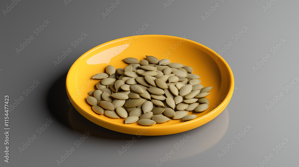 pumpkin seeds in yellow plate isolated on grey background pumpkin seeds in yellow plate isolated on grey background
