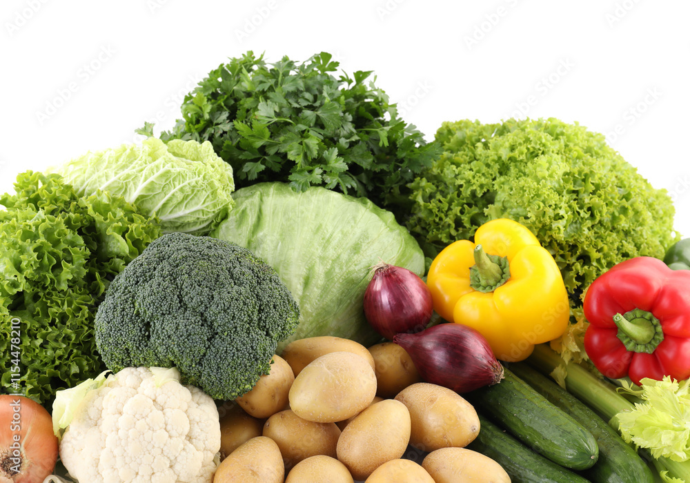 Many different ripe vegetables isolated on white Many different ripe vegetables isolated on white