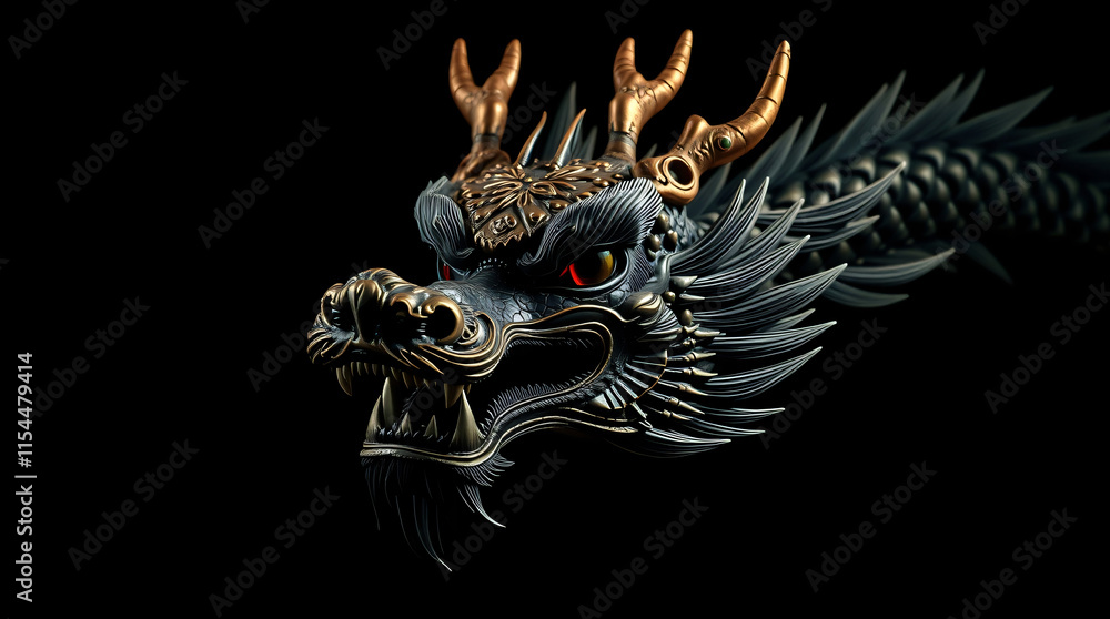 Majestic Dragon Head Sculpture: A 3D Render of Intricate Asian Mythology Majestic Dragon Head Sculpture: A 3D Render of Intricate Asian Mythology