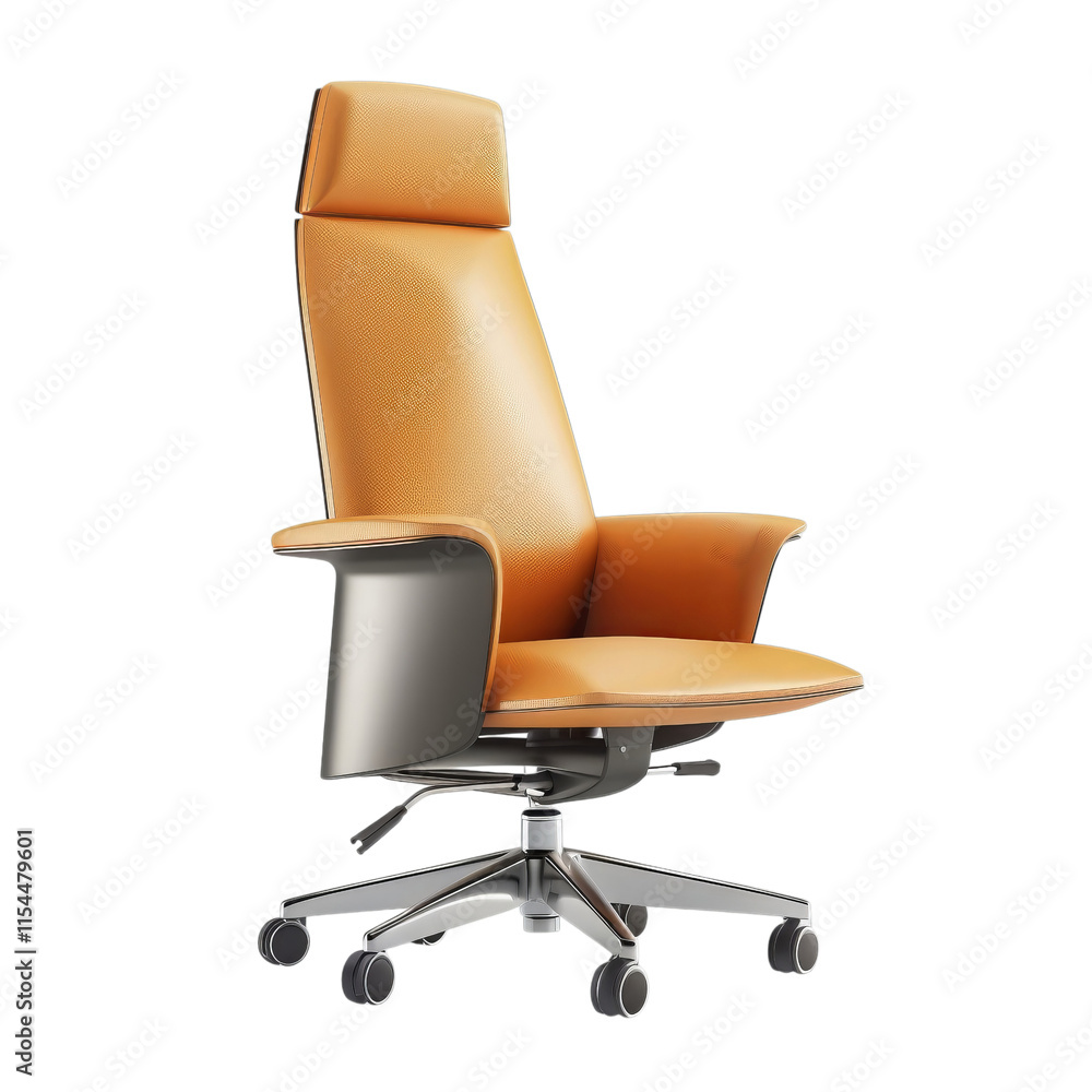 Fototapeta premium PNG of Modern ergonomic office chair in orange with sleek design for comfort and style, White or Transparent Background