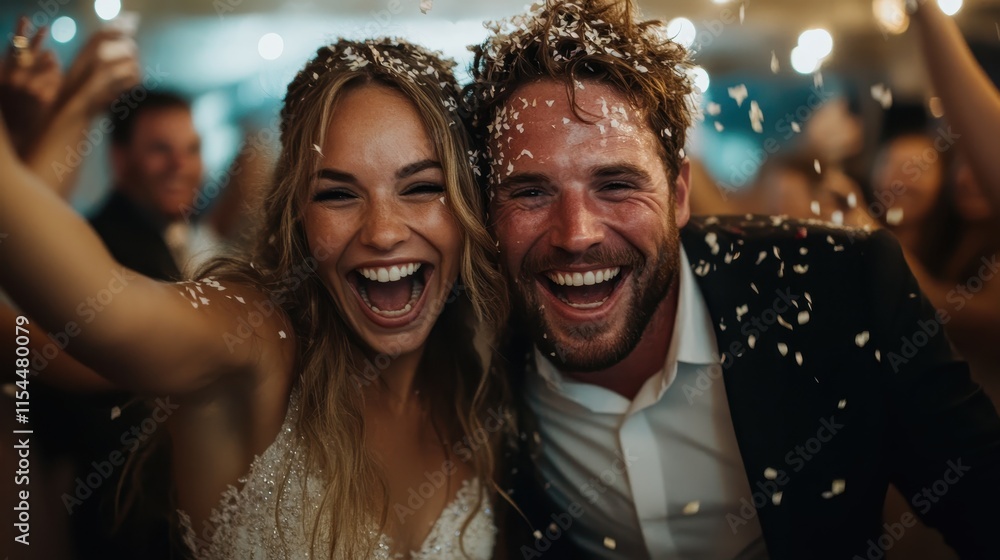 A luminous couple, brimming with joy, relishes in a celebratory confetti storm, their love and enthusiasm both infectious and beautifully captured in this moment. A luminous couple, brimming with joy, relishes in a celebratory confetti storm, their love and enthusiasm both infectious and beautifully captured in this moment.